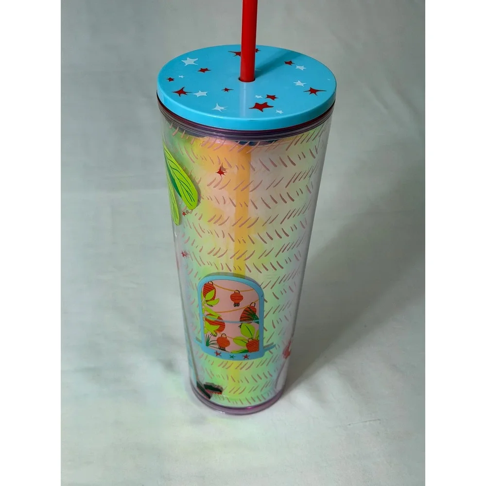 Starbucks Moonlee Chai Iridescent Cold Cup Tumbler 24oz Venti Blue Lid Red Straw